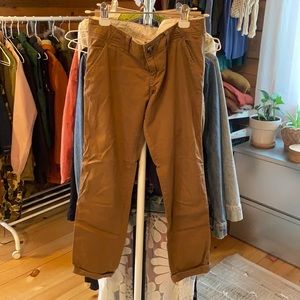 Low-rise Hollister chinos. Cropped.